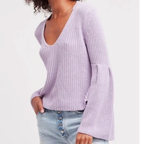 Free People Sweaters - Free People Damsel Bell Sleeve Sweater XS Lilac Cotton Whimsigoth Fairycore